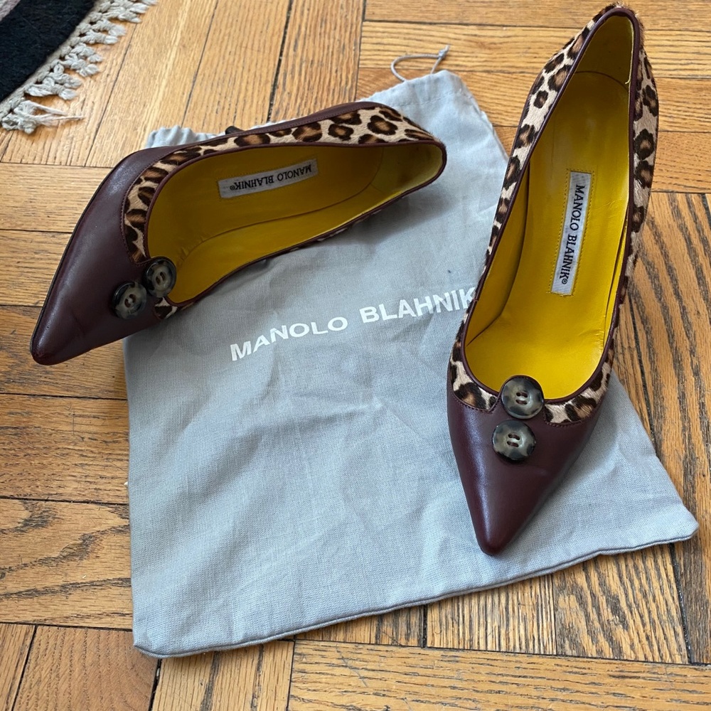 Manolo Blahnik Lushka Leather Brown Pump